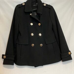 Calvin Klein Women's Knit Double-Breasted Winter PeaCoat Gold Buttons Wool Blend